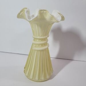 Fenton Rare Case Glass Butterscotch Wheat Vase White Overlay 7 3/4" Ruffle Vtg